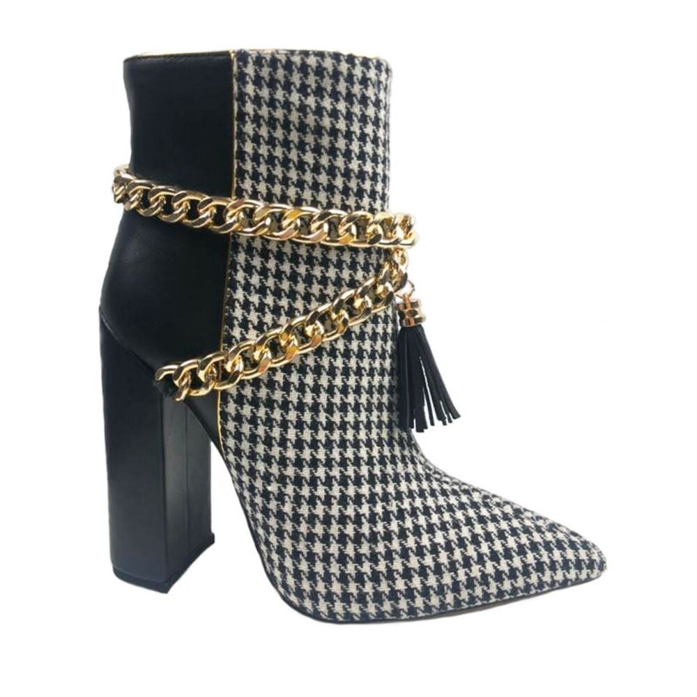 THINGS II COME Womens White Chain Tassle Keiisha Block Heel Leather Boots 6 M